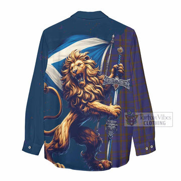 Elliot Tartan Family Crest Women's Casual Shirt with Scottish Majestic Lion