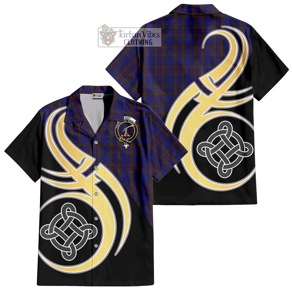 Elliot Tartan Short Sleeve Button Shirt with Family Crest and Celtic Symbol Style - Tartan Vibes Clothing