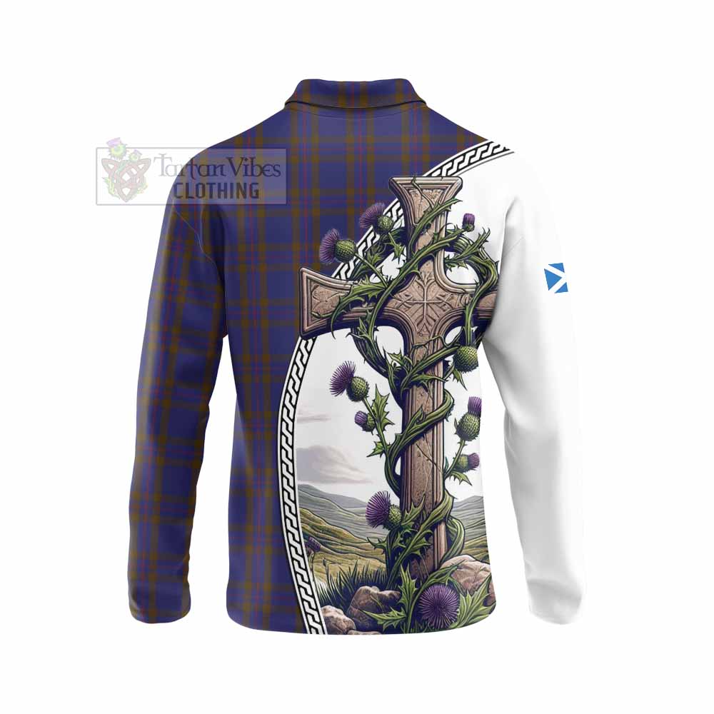 Tartan Vibes Clothing Elliot Tartan Long Sleeve Polo Shirt with Family Crest and St. Andrew's Cross Accented by Thistle Vines