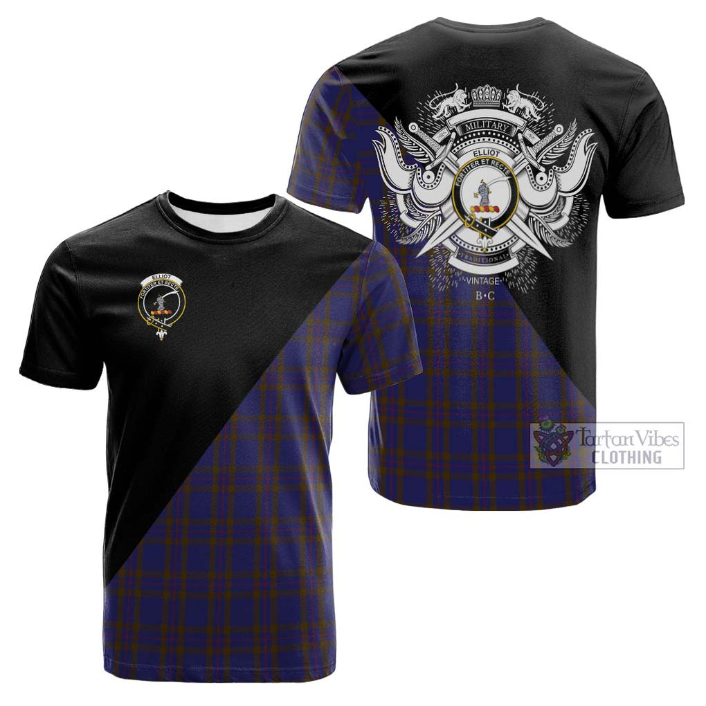 Tartan Vibes Clothing Elliot Tartan Cotton T-shirt with Family Crest and Military Logo Style