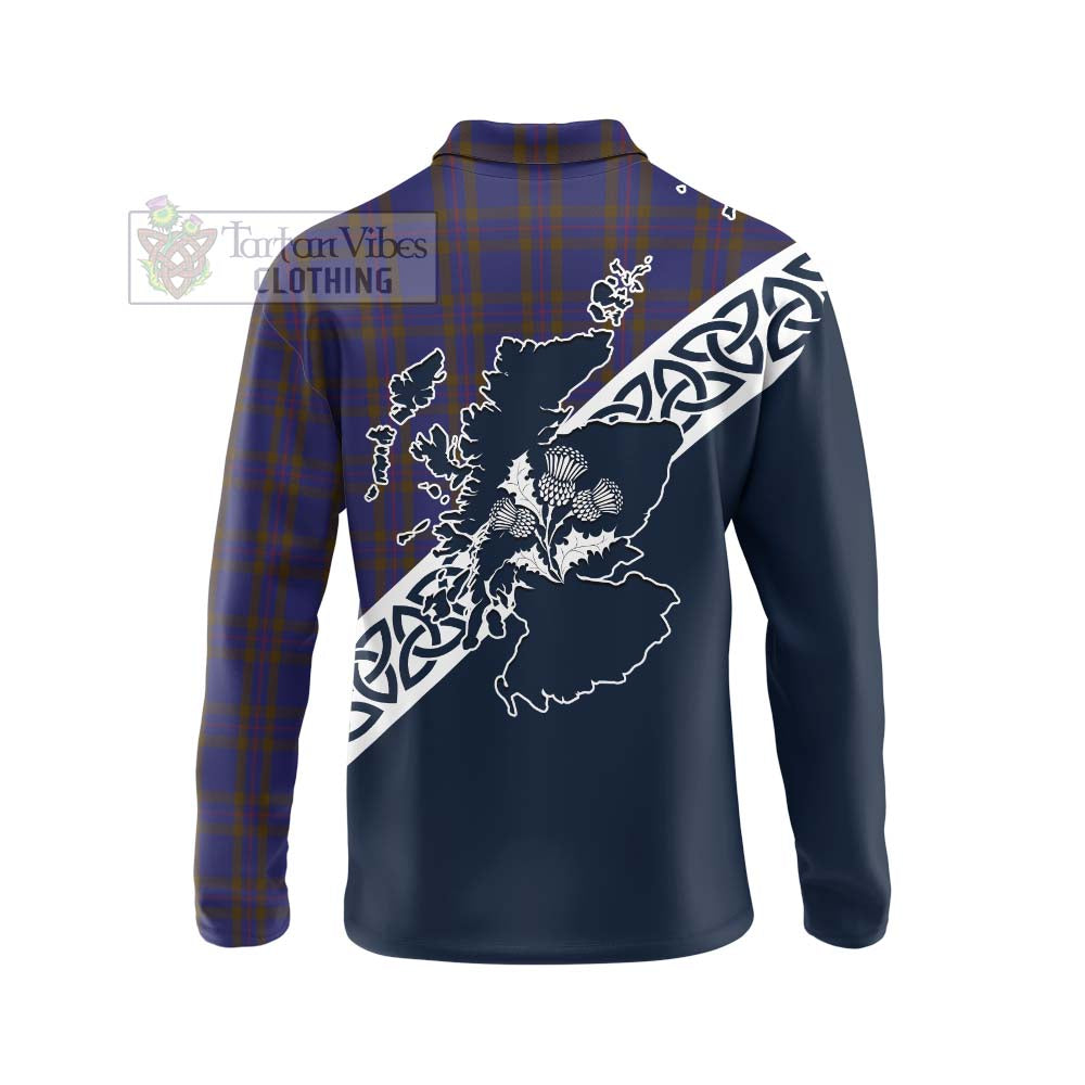 Tartan Vibes Clothing Elliot Tartan Long Sleeve Polo Shirt Featuring Thistle and Scotland Map