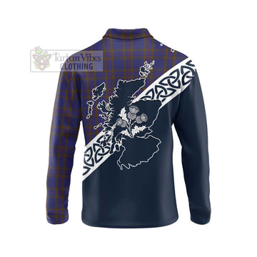 Elliot Tartan Long Sleeve Polo Shirt Featuring Thistle and Scotland Map