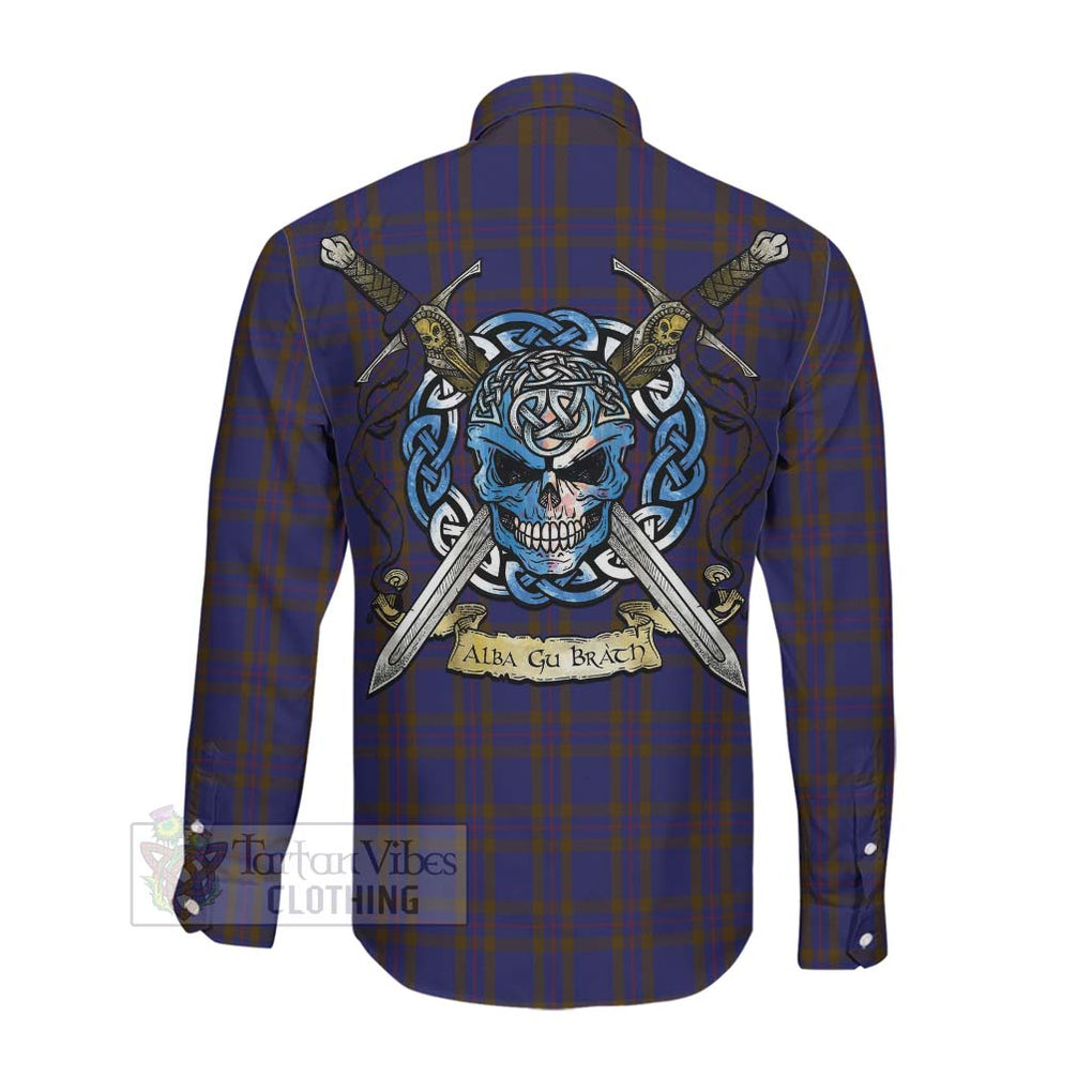 Tartan Vibes Clothing Elliot Tartan Long Sleeve Button Shirt with Family Crest Celtic Skull Style