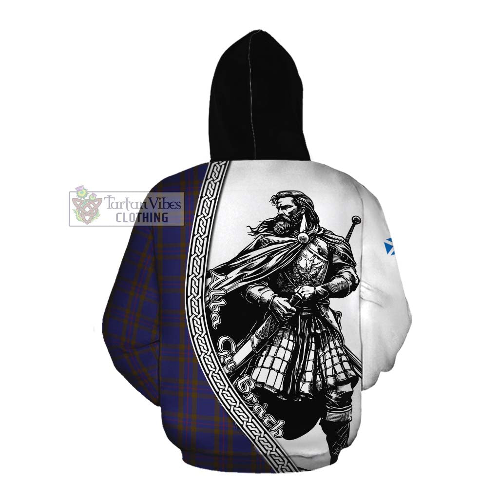 Tartan Vibes Clothing Elliot Tartan Clan Crest Cotton Hoodie with Highlander Warrior Celtic Style