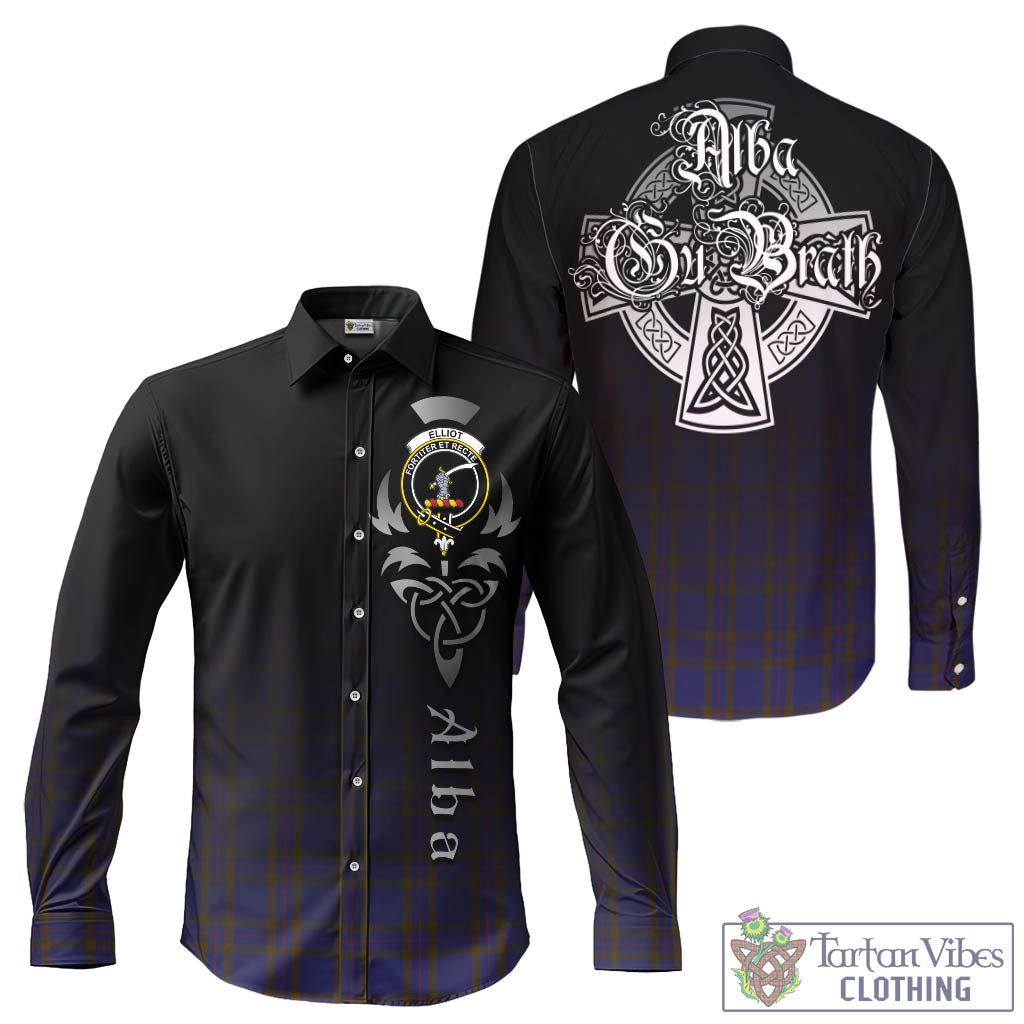 Tartan Vibes Clothing Elliot Tartan Long Sleeve Button Up Featuring Alba Gu Brath Family Crest Celtic Inspired