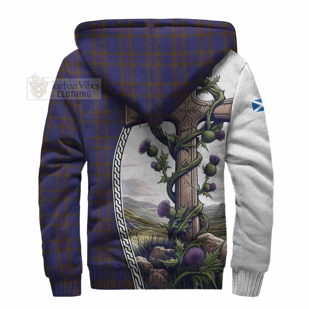 Tartan Vibes Clothing Elliot Tartan Sherpa Hoodie with Family Crest and St. Andrew's Cross Accented by Thistle Vines