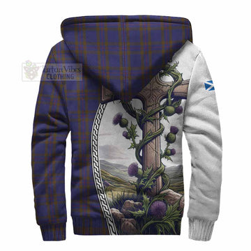 Elliot Tartan Sherpa Hoodie with Family Crest and St. Andrew's Cross Accented by Thistle Vines