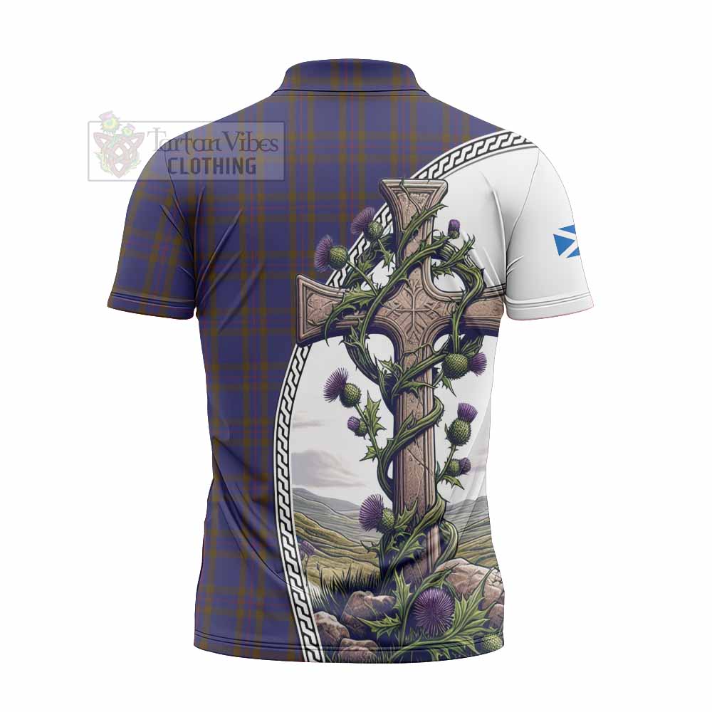 Tartan Vibes Clothing Elliot Tartan Zipper Polo Shirt with Family Crest and St. Andrew's Cross Accented by Thistle Vines