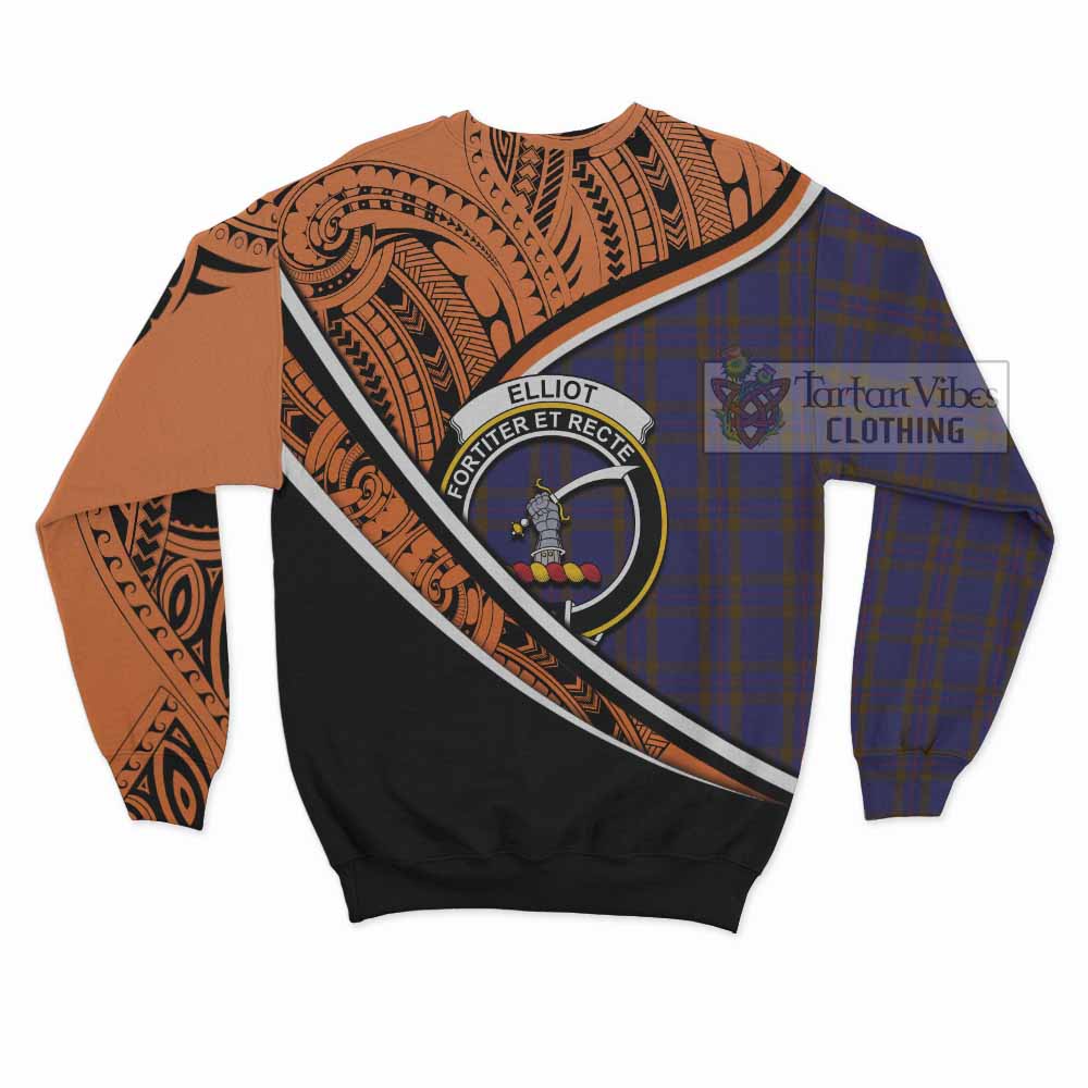 Tartan Vibes Clothing Elliot Crest Tartan Sweatshirt with Maori Tattoo Style - Orange Version