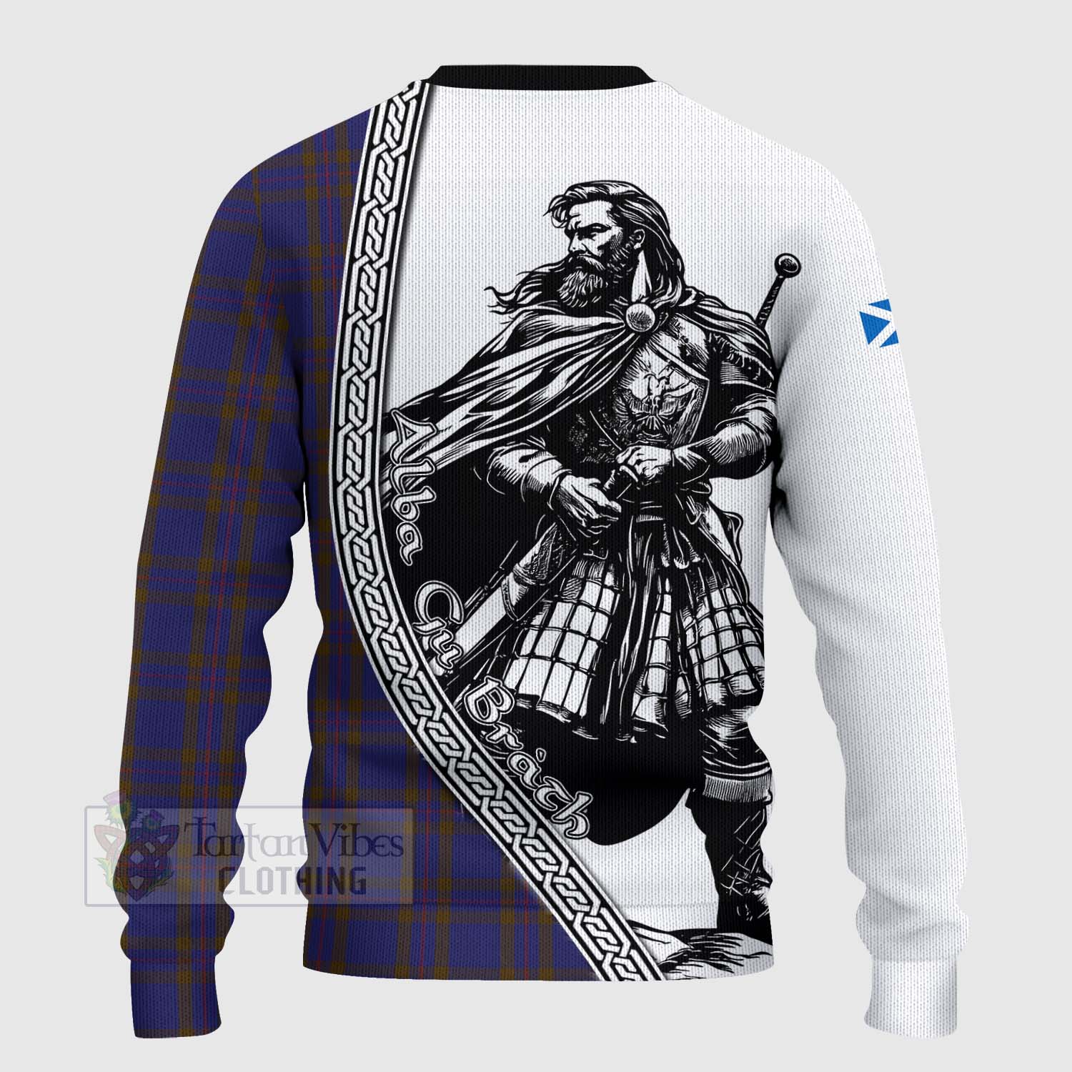 Tartan Vibes Clothing Elliot Tartan Clan Crest Knitted Sweater with Highlander Warrior Celtic Style