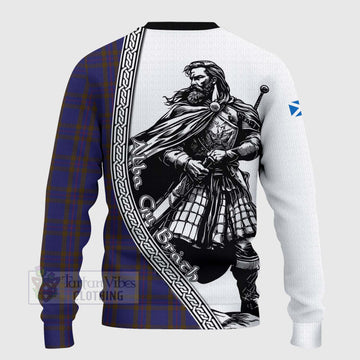 Elliot Tartan Clan Crest Knitted Sweater with Highlander Warrior Celtic Style