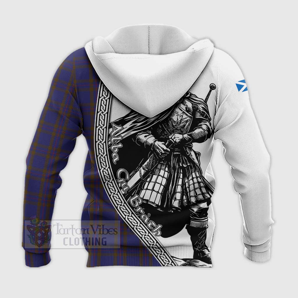 Tartan Vibes Clothing Elliot Tartan Clan Crest Knitted Hoodie with Highlander Warrior Celtic Style