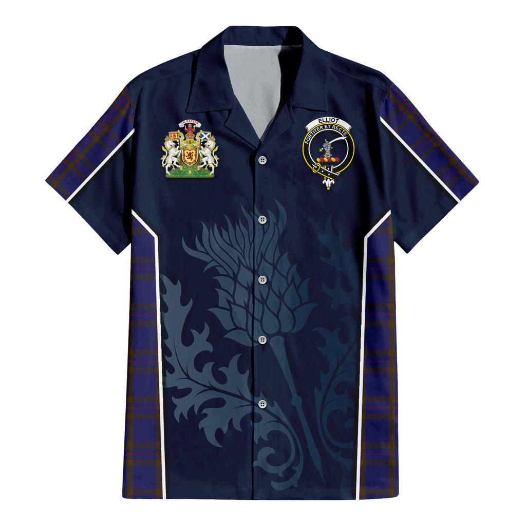 Tartan Vibes Clothing Elliot Tartan Short Sleeve Button Up Shirt with Family Crest and Scottish Thistle Vibes Sport Style