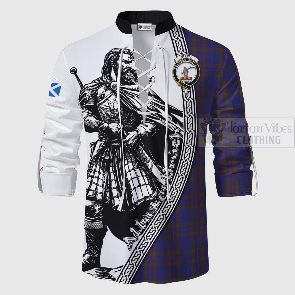 Tartan Vibes Clothing Elliot Tartan Clan Crest Ghillie Kilt Shirt with Highlander Warrior Celtic Style