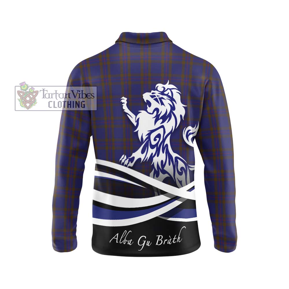 Elliot Tartan Long Sleeve Polo Shirt with Alba Gu Brath Regal Lion Emblem - Tartanvibesclothing Shop