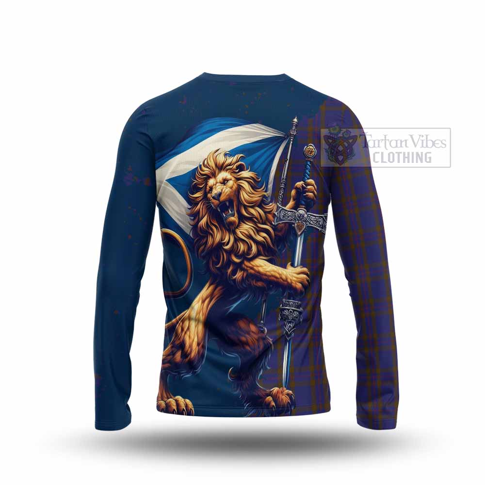 Tartan Vibes Clothing Elliot Tartan Family Crest Long Sleeve T-Shirt with Scottish Majestic Lion