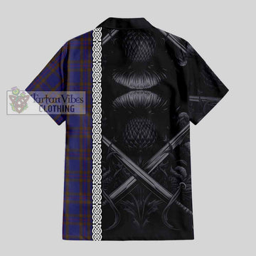 Elliot Tartan Short Sleeve Button Shirt with Family Crest Cross Sword Thistle Celtic Vibes