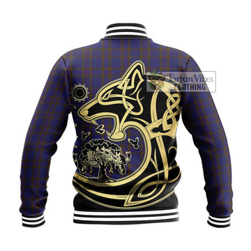 Elliot Tartan Baseball Jacket with Family Crest Celtic Wolf Style