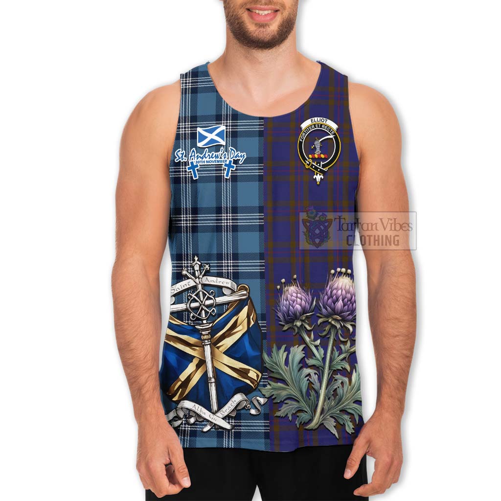 Tartan Vibes Clothing Elliot Tartan Men's Tank Top Happy St. Andrew's Day Half Tartan Style