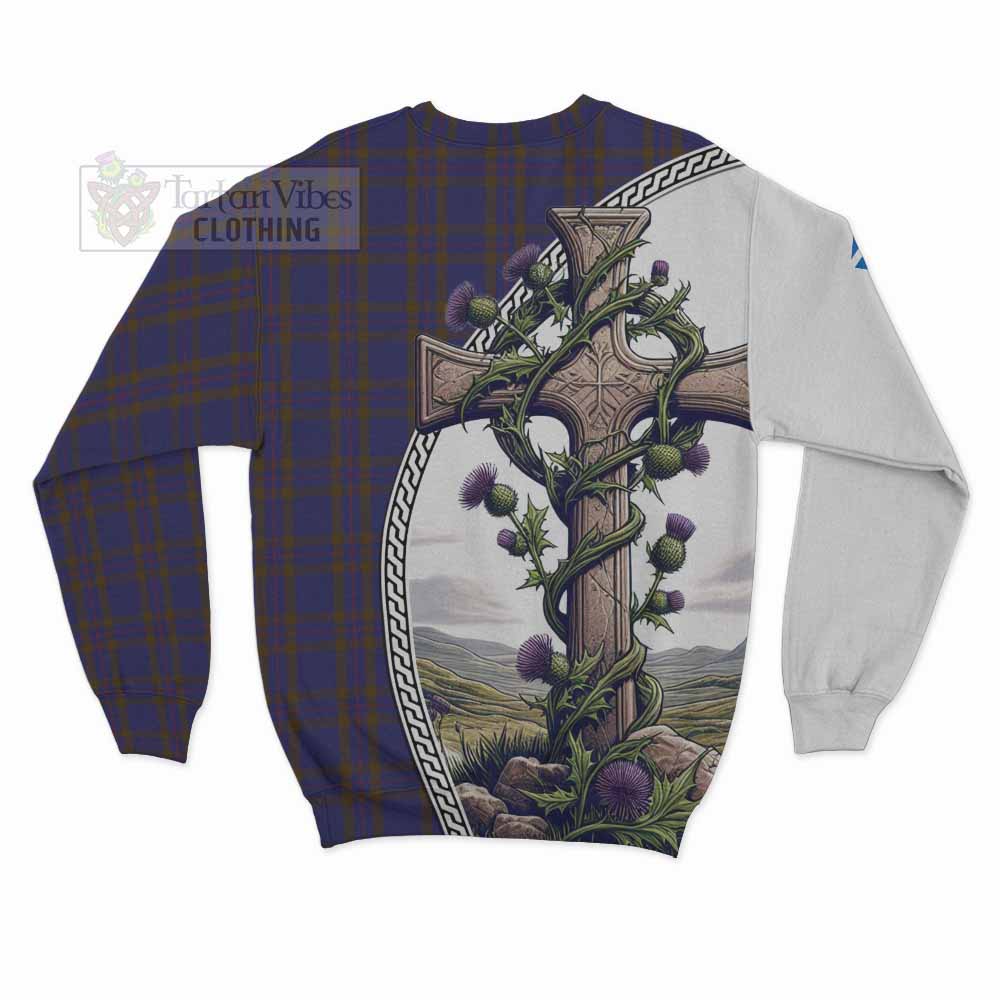 Tartan Vibes Clothing Elliot Tartan Sweatshirt with Family Crest and St. Andrew's Cross Accented by Thistle Vines