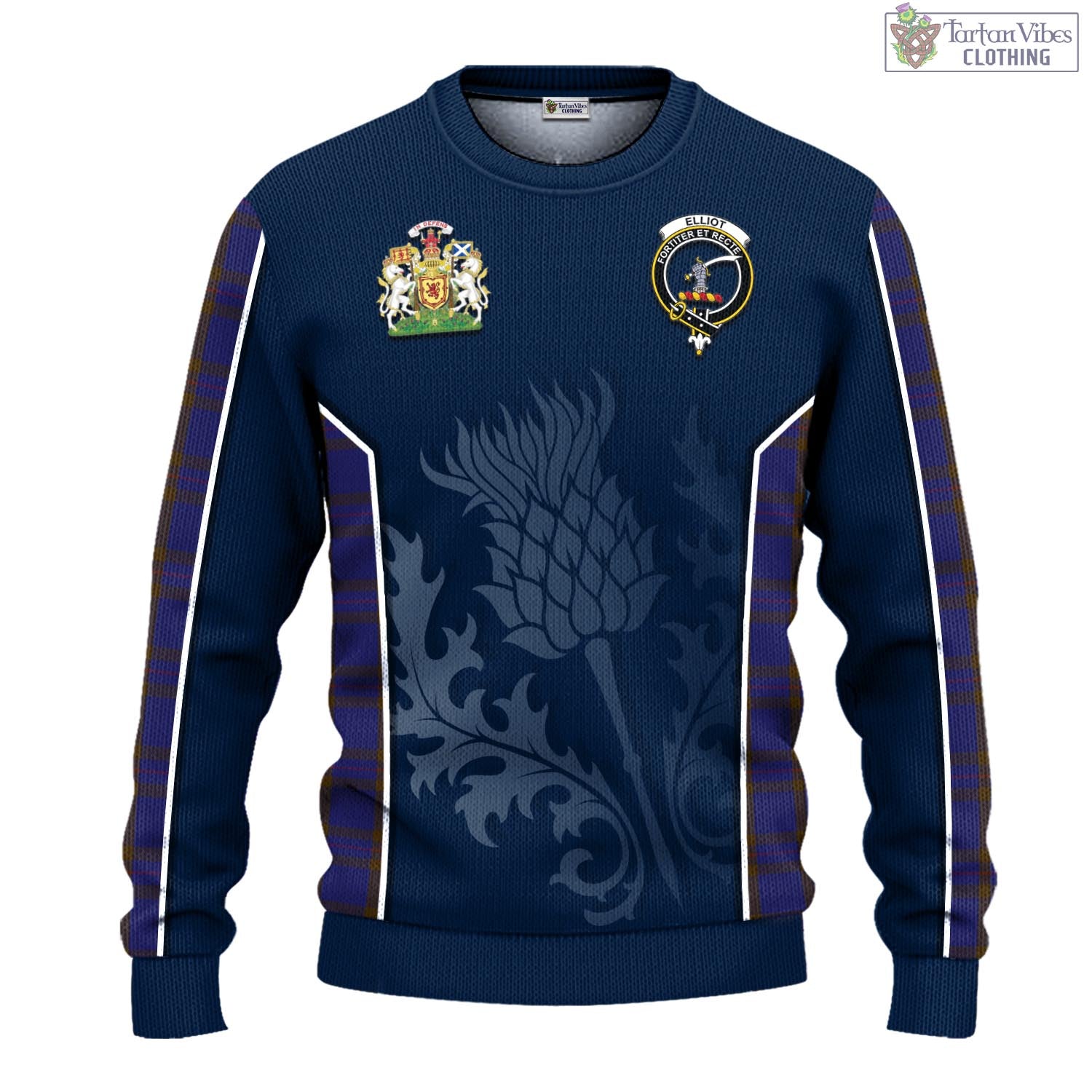 Tartan Vibes Clothing Elliot Tartan Knitted Sweatshirt with Family Crest and Scottish Thistle Vibes Sport Style