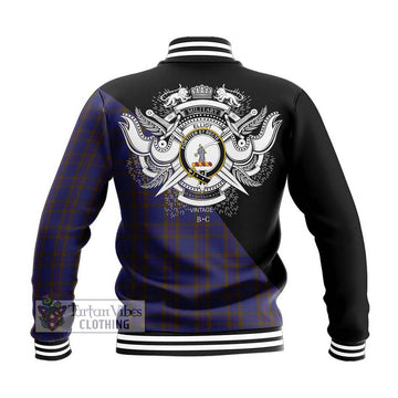 Elliot Tartan Baseball Jacket with Family Crest and Military Logo Style