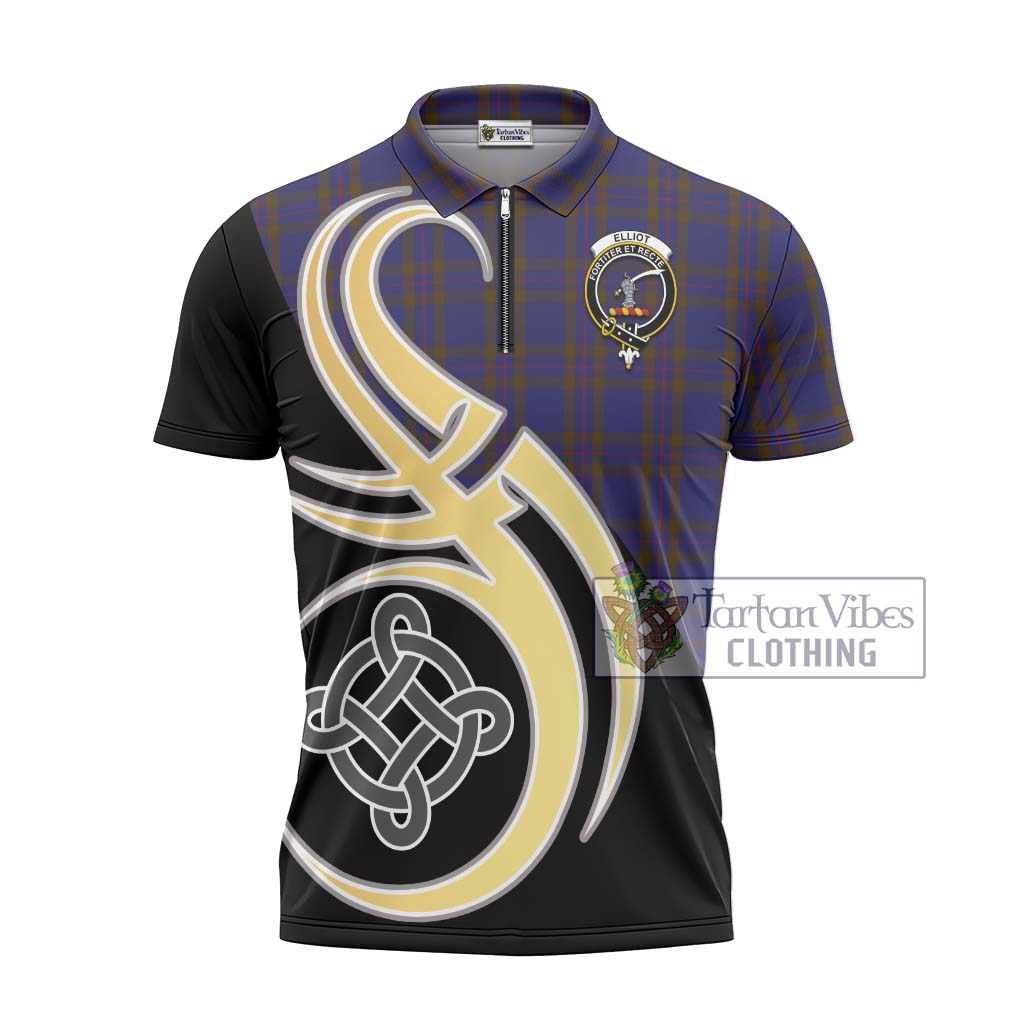 Tartan Vibes Clothing Elliot Tartan Zipper Polo Shirt with Family Crest and Celtic Symbol Style