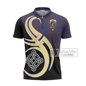 Elliot Tartan Zipper Polo Shirt with Family Crest and Celtic Symbol Style