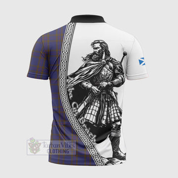 Elliot Tartan Clan Crest Zipper Polo Shirt with Highlander Warrior Celtic Style