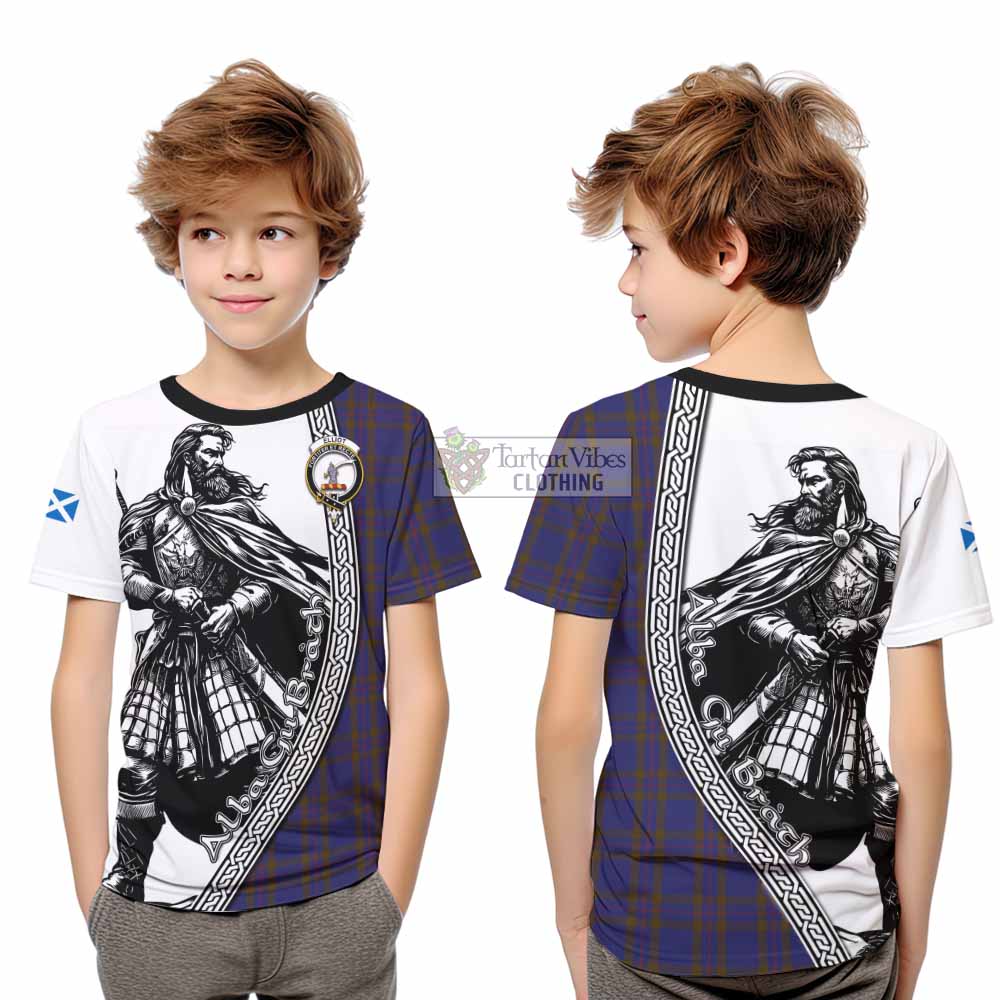 Elliot Tartan Clan Crest Kid T-Shirt with Highlander Warrior Celtic Style - Tartan Vibes Clothing