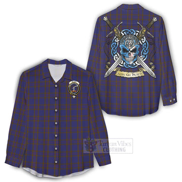 Elliot Tartan Women's Casual Shirt with Family Crest Celtic Skull Style