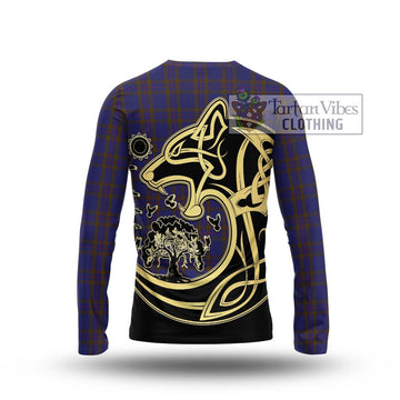 Elliot Tartan Long Sleeve T-Shirt with Family Crest Celtic Wolf Style