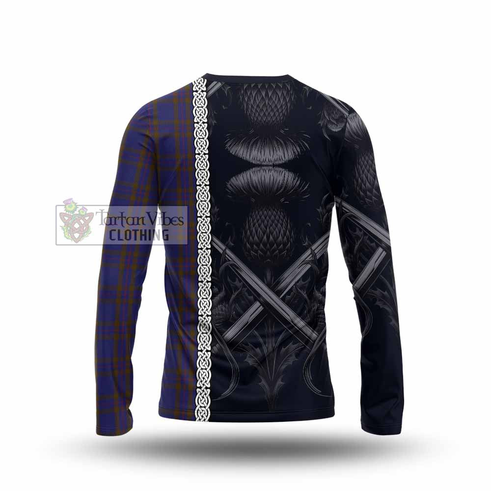 Tartan Vibes Clothing Elliot Tartan Long Sleeve T-Shirt with Family Crest Cross Sword Thistle Celtic Vibes