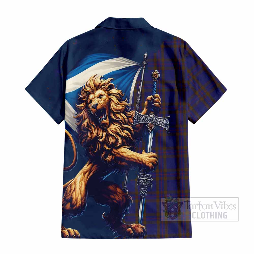 Tartan Vibes Clothing Elliot Tartan Family Crest Short Sleeve Button Shirt with Scottish Majestic Lion