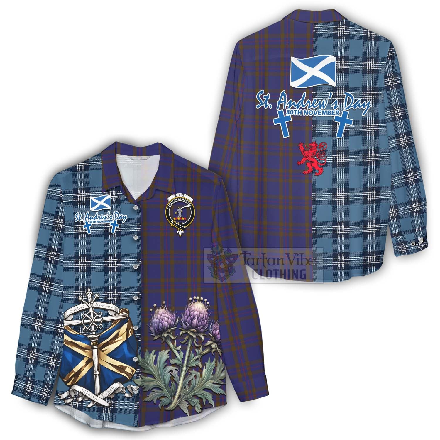 Tartan Vibes Clothing Elliot Tartan Women's Casual Shirt Happy St. Andrew's Day Half Tartan Style