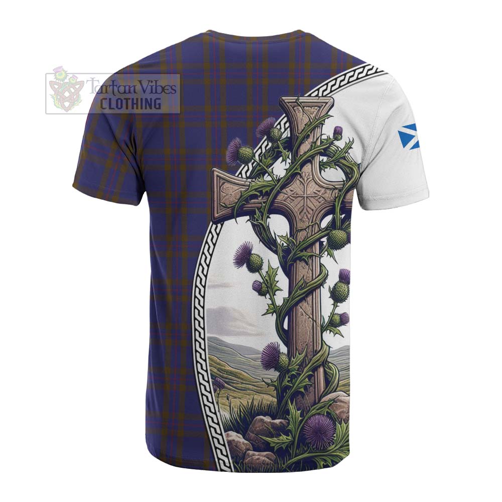 Tartan Vibes Clothing Elliot Tartan Cotton T-shirt with Family Crest and St. Andrew's Cross Accented by Thistle Vines