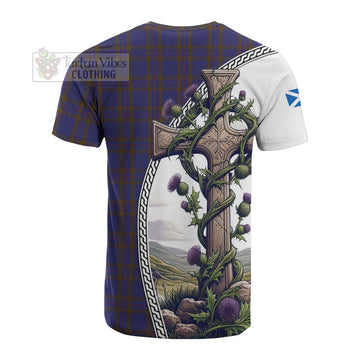 Elliot Tartan Cotton T-shirt with Family Crest and St. Andrew's Cross Accented by Thistle Vines