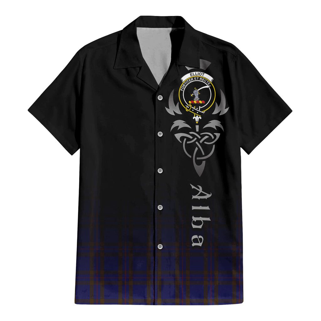 Tartan Vibes Clothing Elliot Tartan Short Sleeve Button Up Featuring Alba Gu Brath Family Crest Celtic Inspired