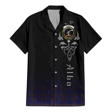 Elliot Tartan Short Sleeve Button Up Shirt Featuring Alba Gu Brath Family Crest Celtic Inspired