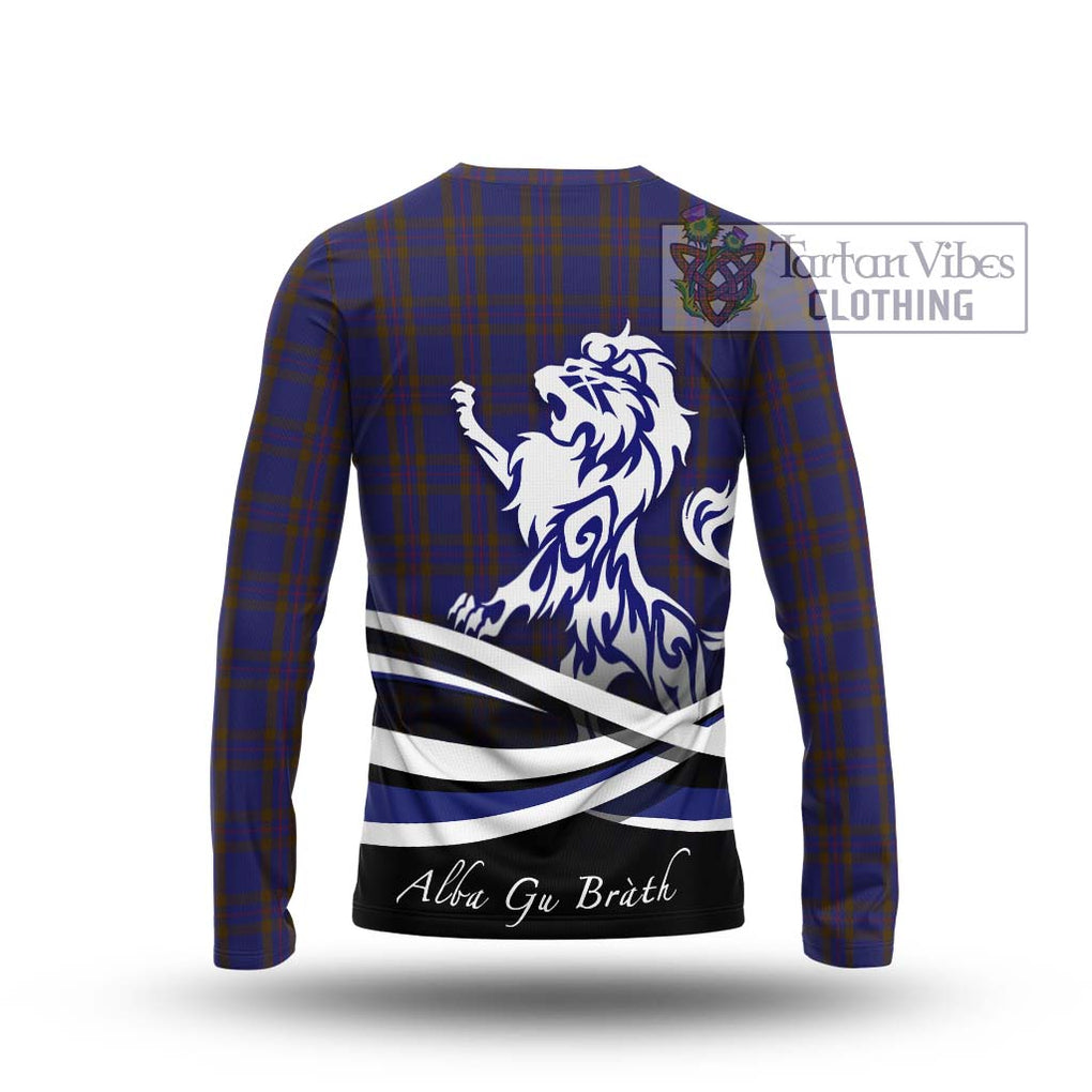 Elliot Tartan Long Sleeve T-Shirt with Alba Gu Brath Regal Lion Emblem - Tartanvibesclothing Shop