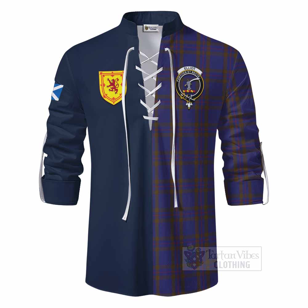 Elliot Tartan Ghillie Kilt Shirt Alba with Scottish Lion Royal Arm Half Style