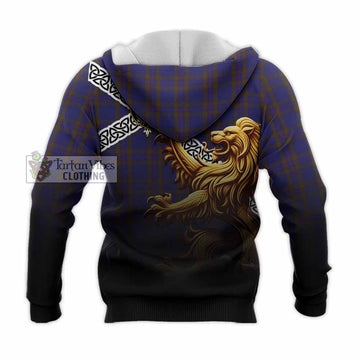 Elliot Crest Tartan Knitted Hoodie with Golden Lion Emblem Celtic Style - Tartan Vibes Clothing