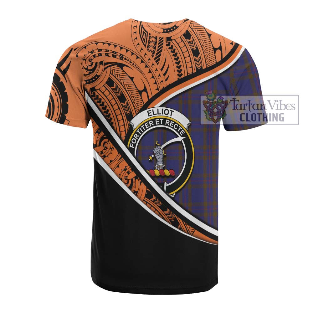 Tartan Vibes Clothing Elliot Crest Tartan Cotton T-shirt with Maori Tattoo Style - Orange Version