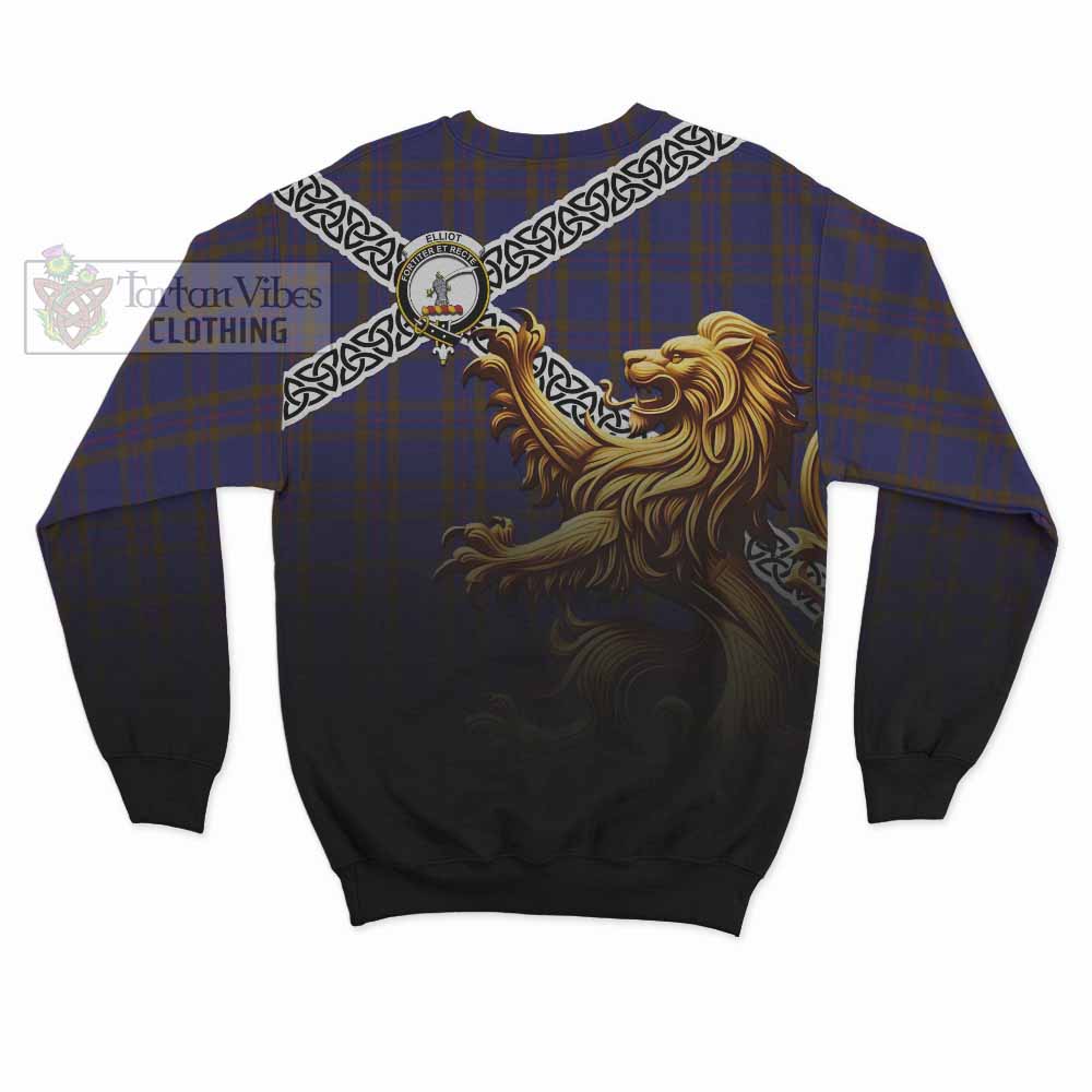 Elliot Crest Tartan Sweatshirt with Golden Lion Emblem Celtic Style - Tartan Vibes Clothing