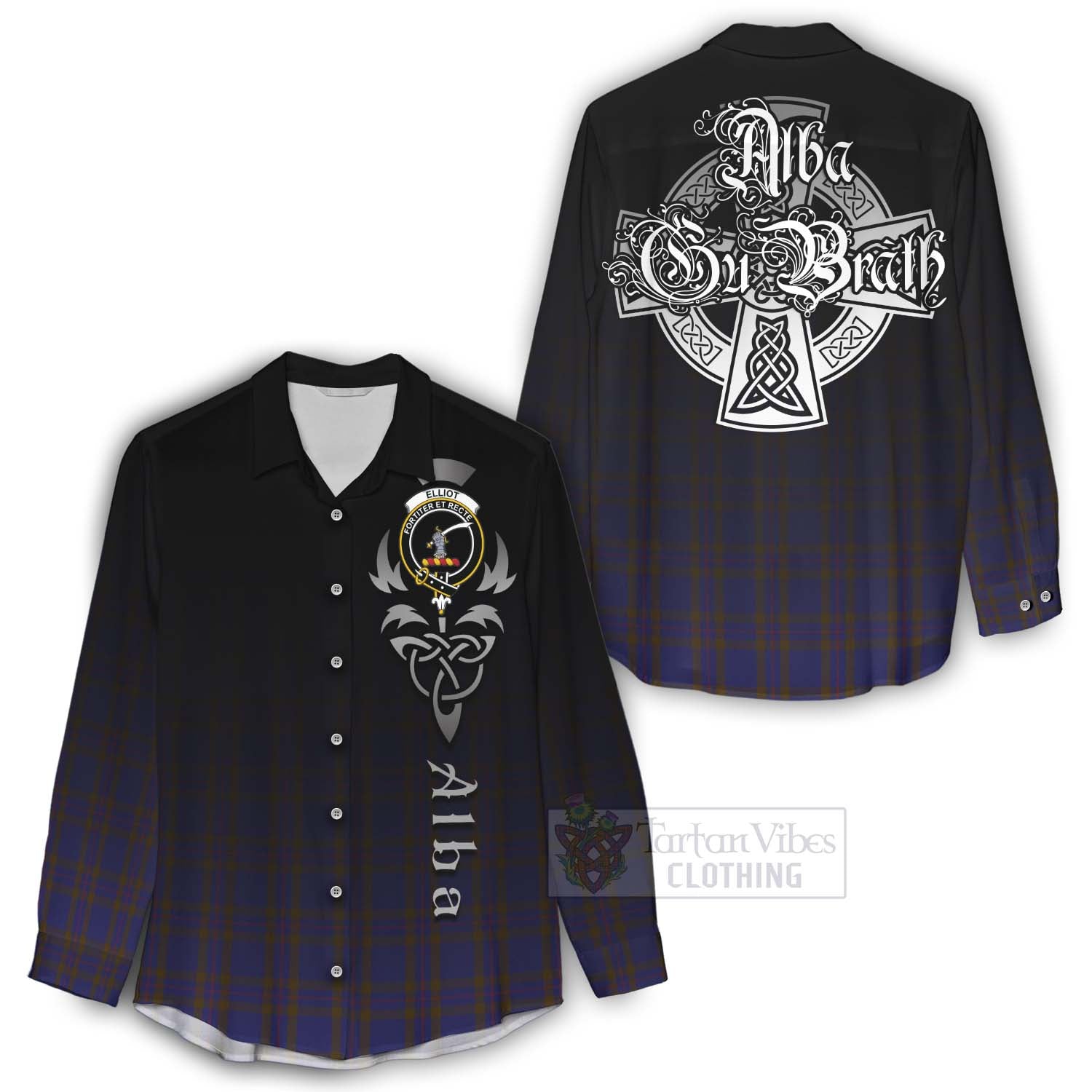 Tartan Vibes Clothing Elliot Tartan Women's Casual Shirt Featuring Alba Gu Brath Family Crest Celtic Inspired