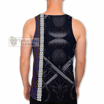 Elliot Tartan Men's Tank Top with Family Crest Cross Sword Thistle Celtic Vibes