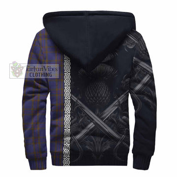 Elliot Tartan Sherpa Hoodie with Family Crest Cross Sword Thistle Celtic Vibes