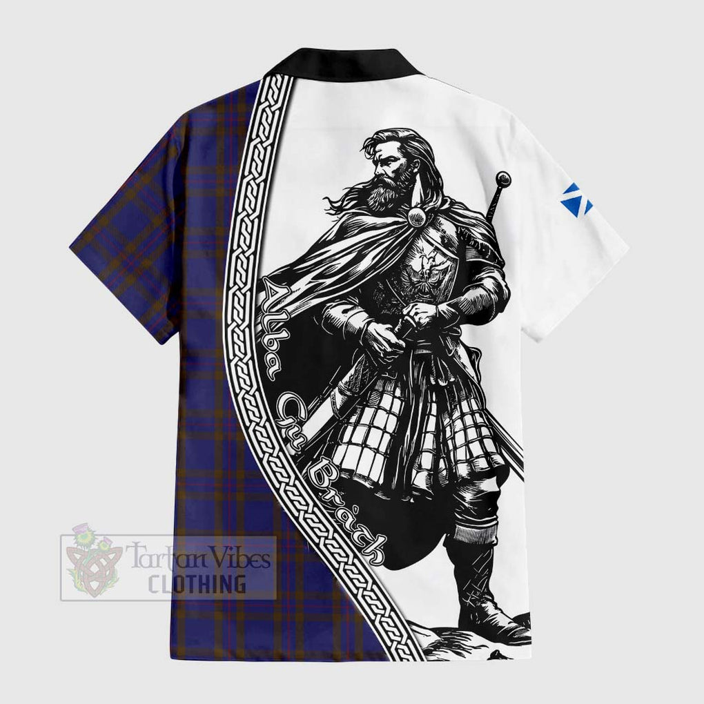 Tartan Vibes Clothing Elliot Tartan Clan Crest Short Sleeve Button Shirt with Highlander Warrior Celtic Style