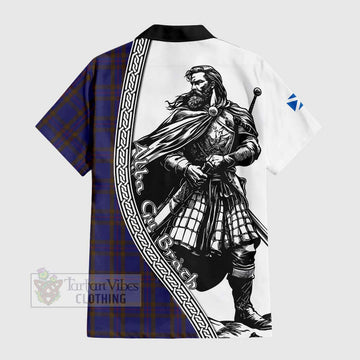 Elliot Tartan Clan Crest Short Sleeve Button Shirt with Highlander Warrior Celtic Style