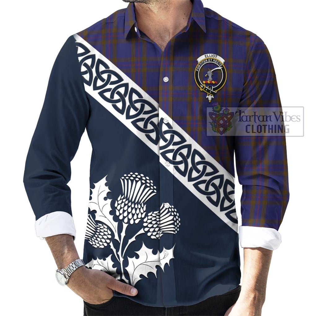 Tartan Vibes Clothing Elliot Tartan Long Sleeve Button Shirt Featuring Thistle and Scotland Map